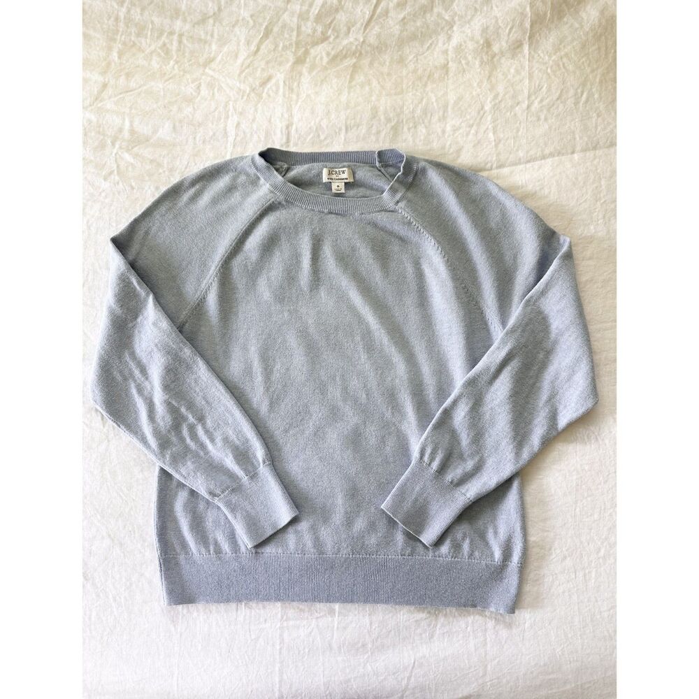 J.Crew Womens Sweater S Blue Cashmere Cotton Blend Crewneck Raglan Sleeve Preppy